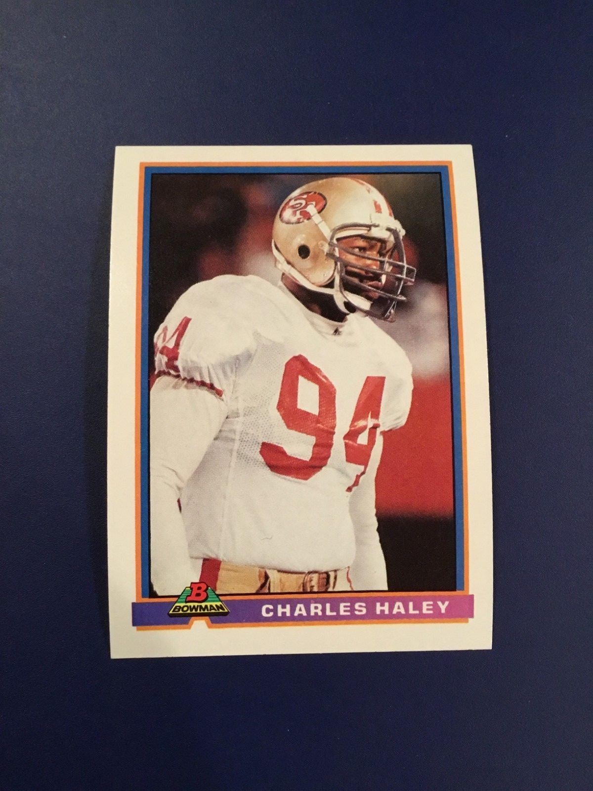 1991 Bowman 480 CHARLES HALEY San Francisco 49ers Great Football Card 1991-bowman-480-charles-haley-san-francisco-49ers-great-football-card