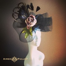 Kentucky Derby Black Fascinator Hat Silk Purple Lavender Peony Flower Del Mar