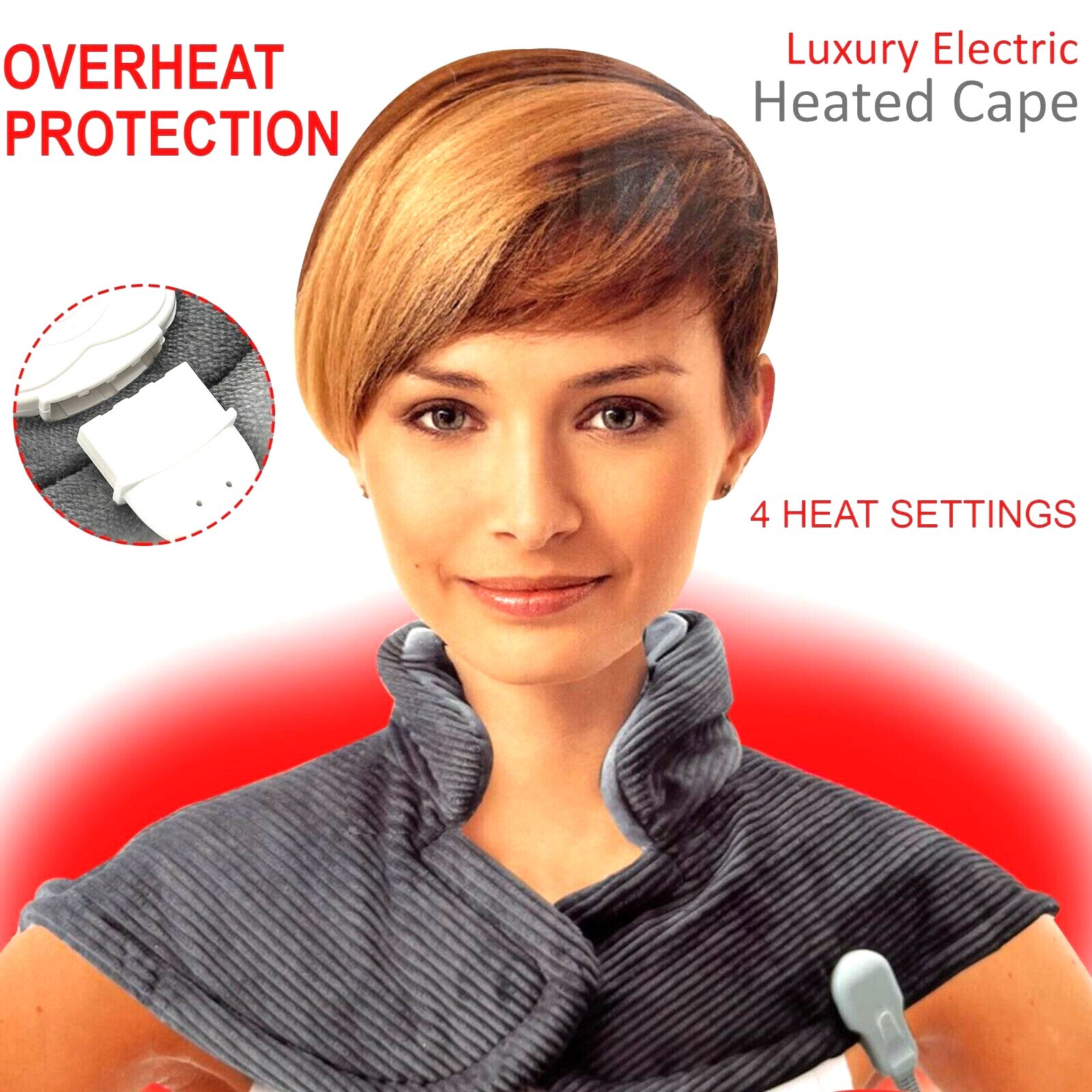ELECTRIC HEATED CAPE NECK SHOULDER BACK WARMER HEAT PAD FOR PAIN RELIEF