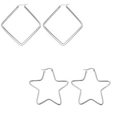 Women Stainless Steel Pentagram Star Dangle Drop Hoop Earrings Piercing Jewelry