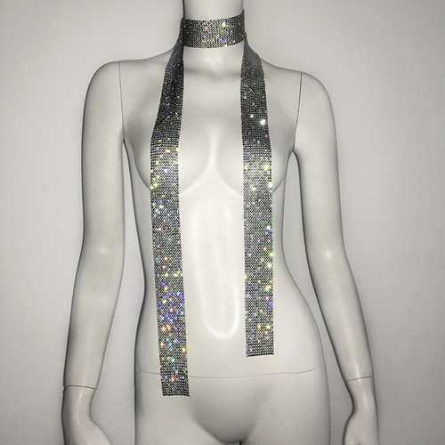 Metallo Strass Cravatta Sciarpa Foulard Lungo Skinny Glitter Lucido Festa Chic - Foto 15 di 16
