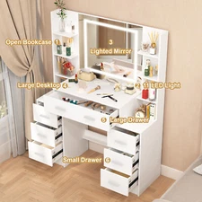 LED Vanity Makeup Dressing Table Desk Set With Lighted Mirror & 7 Drawers,White