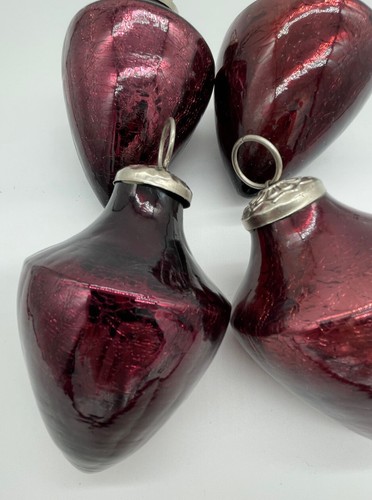 Kugel Style Crackle Glass Christmas Ornament Ruby Burgundy Red Acorn Hook Hung - Picture 2 of 7