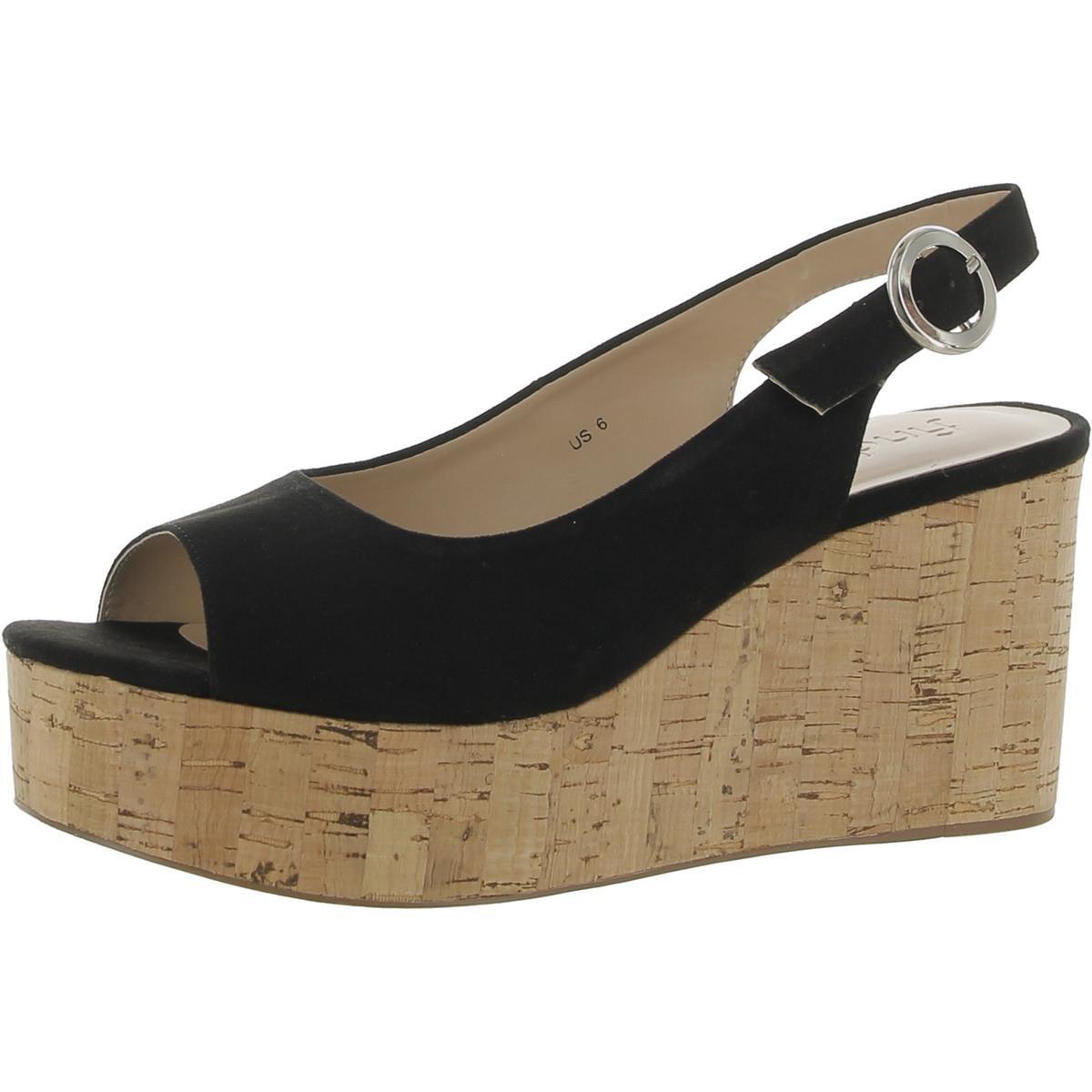 находить. Женские черные туфли на танкетке с открытым носком и босоножками на танкетке 6 средних размеров (B, M) BHFO 3033