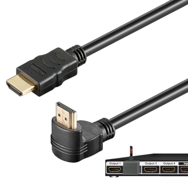 HDMI Kabel 2m High Speed with Ethernet A-Stecker 3D FULL HD TV 90° gewinkelt