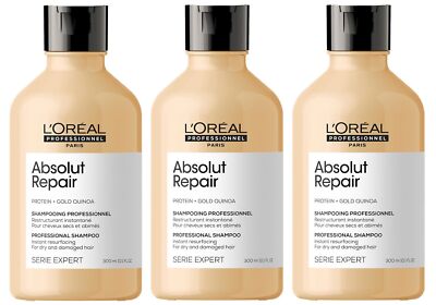 3x Loreal Professionnel Serie Expert Gold Quinoa Absolut Repair Shampoo 300 ml