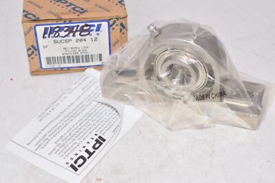 NEW IPTCI SUCSP 204 12 Set Screw Lock Pillow Block Bearing Stainless Steel 3/4''