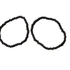 Boho Handmade Wood Bead Stretch Bracelets Set of 2 Natural Fashion Jewelry Women