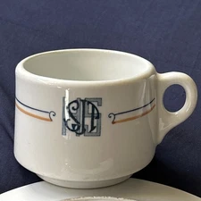 O.P.Co Syracuse China , coffee Mug for St John Prep High School, blue/gold