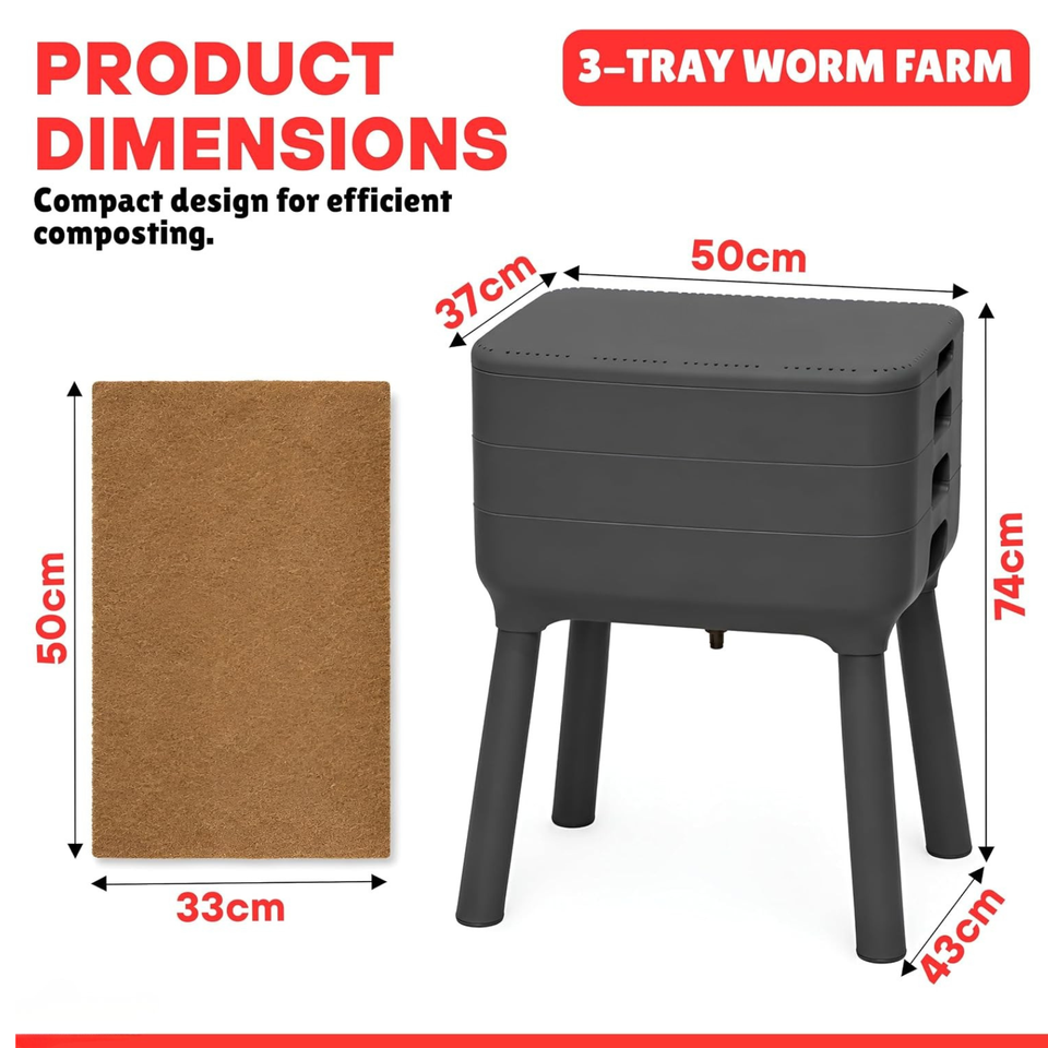 3 Tray Worm Composter Bin Stackable Vermicomposting Farm System Liquid ...