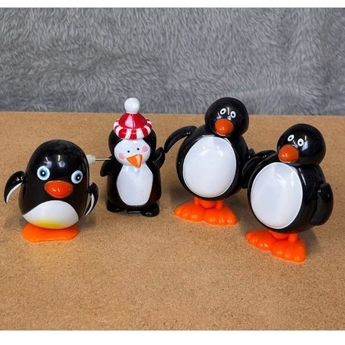 Vintage  Wind Up Penguin Toy Lot of 4 Christmas Winter Holiday Plastic Set