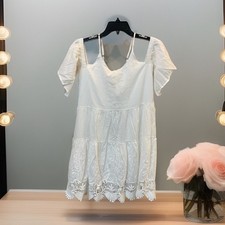 $78 Sea Gypsies by Lost Willow Flounce Dress Women S White Lace Boho Cotton NEW