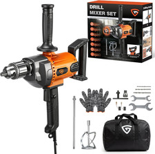 Drill Mixer Set, 20 Amp Corded Mixing Drill with 5/8" All-Metal Chuck, 1100 RPM