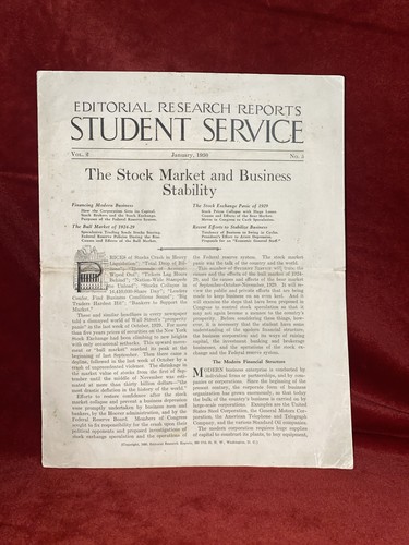 Original January 1930 Editorial Research Reports - The Great Depression Stocks