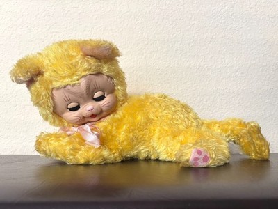 Rare RUSHTON Star Creations Yellow Cat w/ Blinking Green Eyes & Voice Box