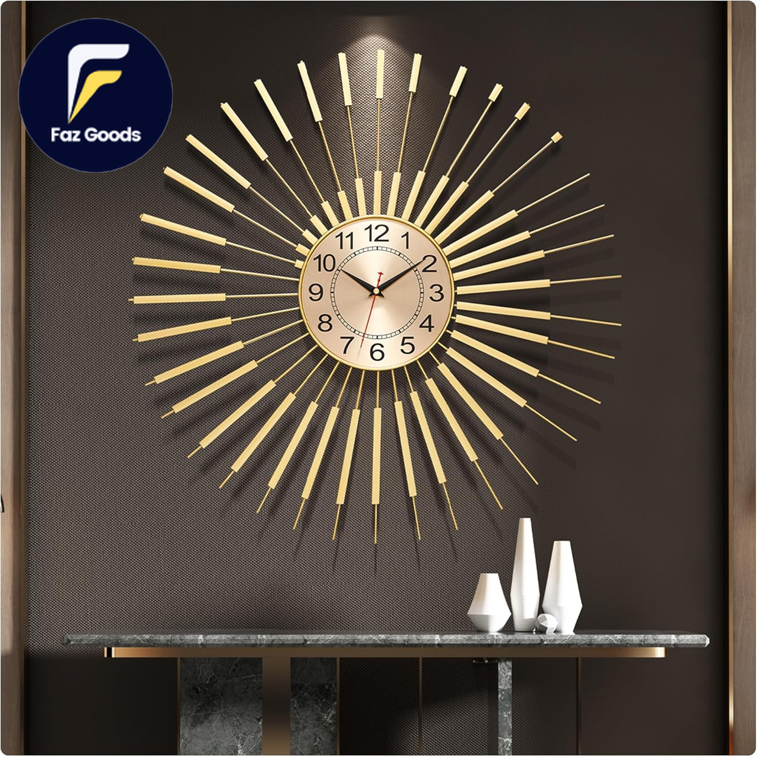 Large Wall Clocks for Living Room Decor 24 Inch Gold Starburst Wall Clock Silent