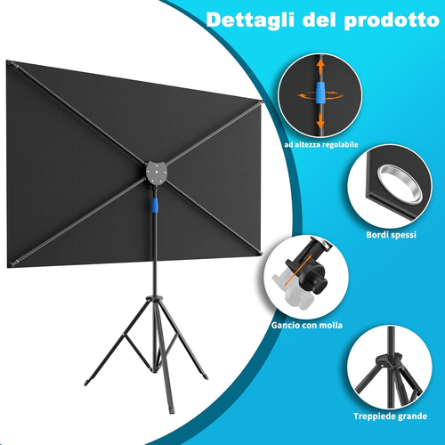80"ALR Schermo per Proiettore Con Treppiede, 16:9 Telo Proiettore Portatile Legg - Foto 3 di 12