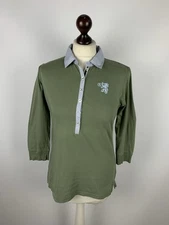 Bogner Fire And Ice Polo 3/4 Sleeve Top Collared Khaki Green Lion Logo Size M