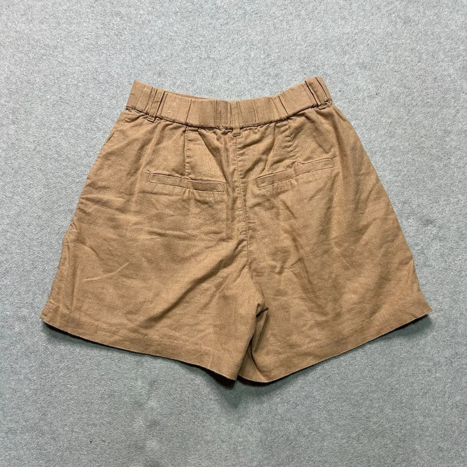 Shorts femininos Abercrombie & Fitch mistura de linho XS cáqui 4,5" cintura alta elástica - Imagem 2 de 4