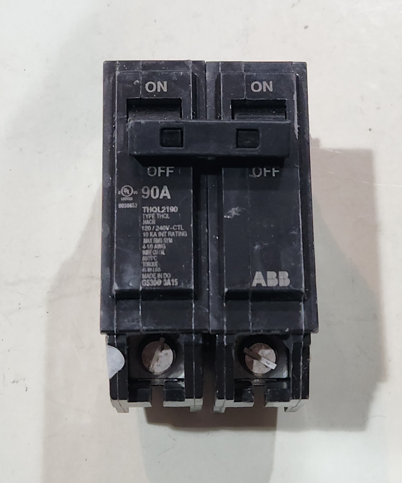 ABB THQL2190 90A 2-Pole Circuit Breaker  Black Plastic Switch