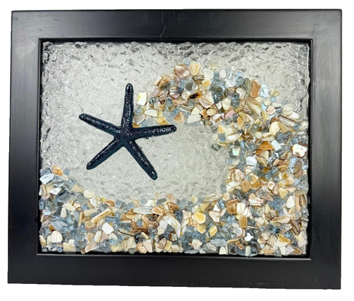 Blaue Seesternwelle, Seeglas, Strandszene, zerbrochenes Bruchglas, Ozeankunst - Bild 1 von 5