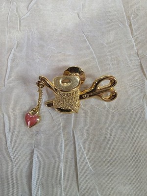 AVON VNT Lapel Pin Needle & Thread Dangling Red Heart