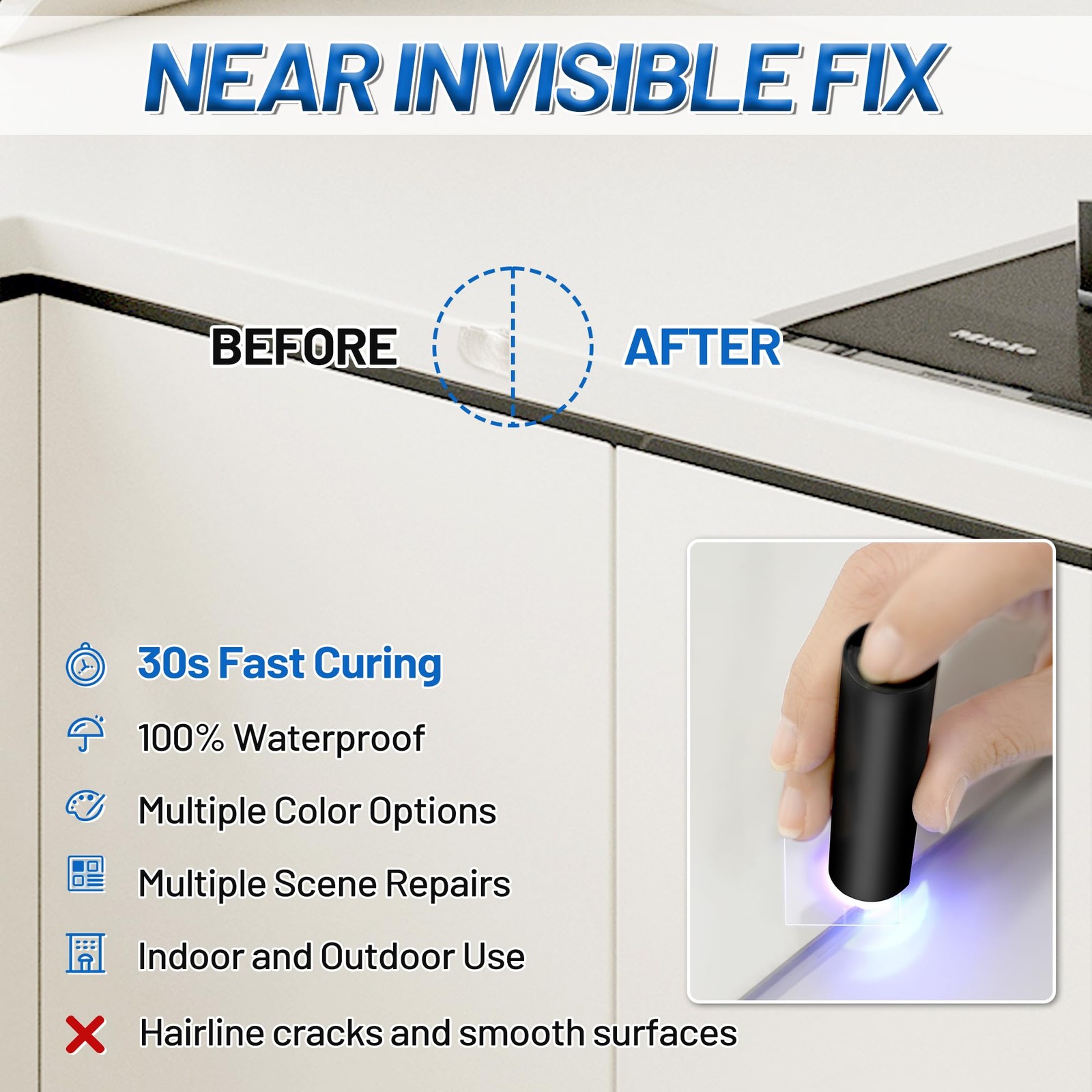 Quartz Countertop Repair Kit (Clear, White, Gray, Beige) 30s Fast Curing DIY ...