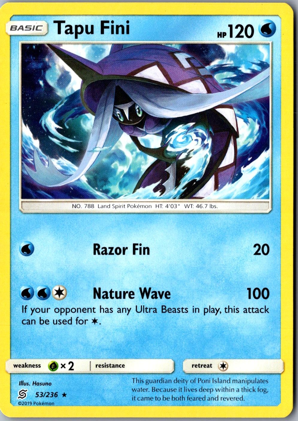 Tapu Fini 53/236 Rare SM Unified Minds LP Pokemon Card