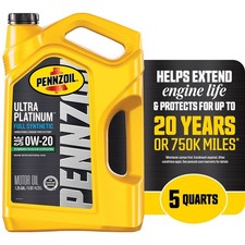 Ultra Platinum Full Synthetic 0W-20 Motor Oil 5 Quart High-Performance Engines 36.93 per gallon