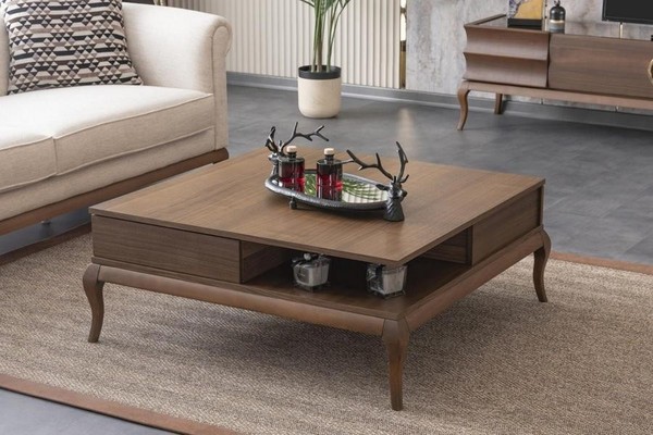 Couchtisch Quadratisch Holztisch Sofatisch Beistelltisch Mit Stauraum-image