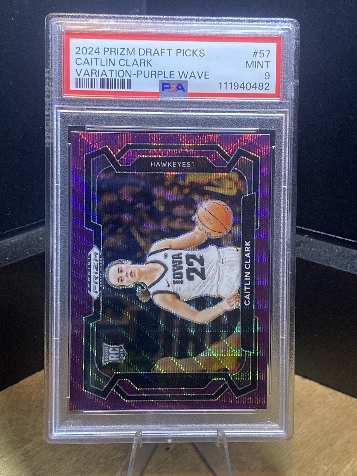 Caitlin Clark 2024 Panini Prizm Draft Rookie Variation Purple Wave #57 RC PSA 9