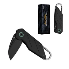 FLISSA Mini Folding Pocket Knife with Liner Lock Carabiner Clip and 2" D2 Blades