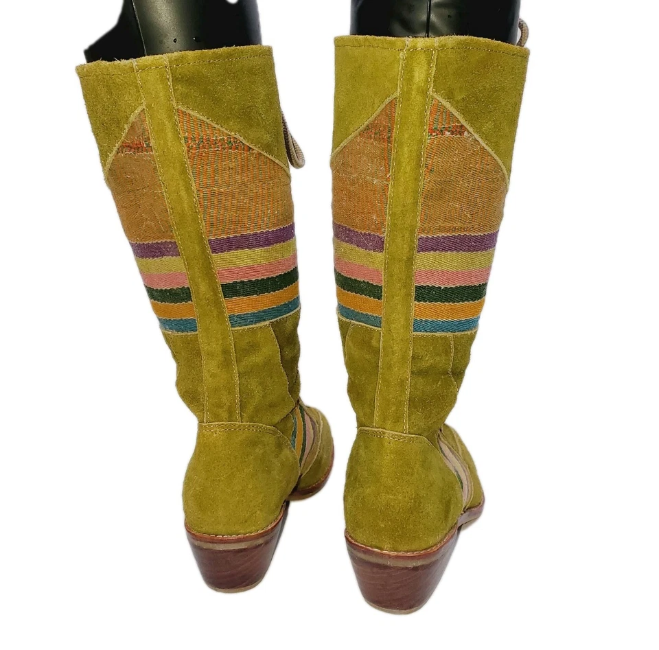 Botas Bohemias Fairycore Hechas a Mano Gamuza Verde/Tejida Guatemala Talla 6 Nuevas Foto 4 de 4