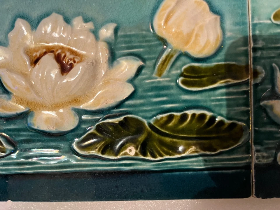 CARREAUX CÉRAMIQUE ART NOUVEAU NÉNUPHARS POUR COLLECTION - Photo 2/4