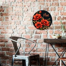 Vintage Red Poppies Green Foliage Metal Wall Decor Round