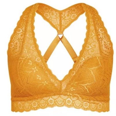 Hips & Curves Bralette Womens Plus Size 18/20 Racerback Lace Holiday Gold Bra