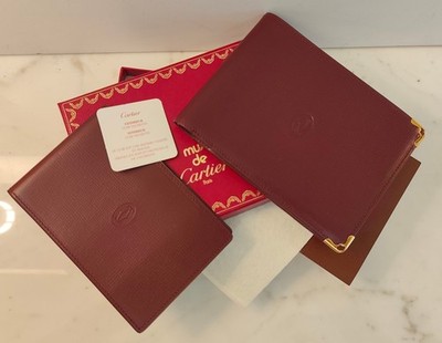 Cartier Leather Bordeaux Vintage Wallet Checkbook Holder Detachable Cover