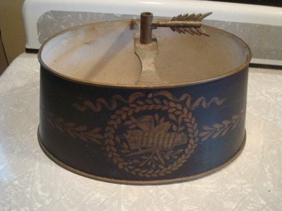 Black And Gold Oval Antique Bouillotte  Lampshade Late 19th C. Toleware