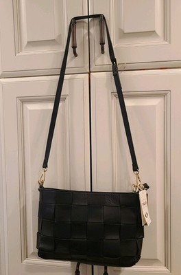 New ANNA PAOLA Basket Weave Lux Leather Crossbody Shoulder Purse Made in Italy