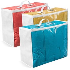 VitalUp 3 pack Clear Plastic Storage Bag with Zipper, Foldable Moving Bag for...