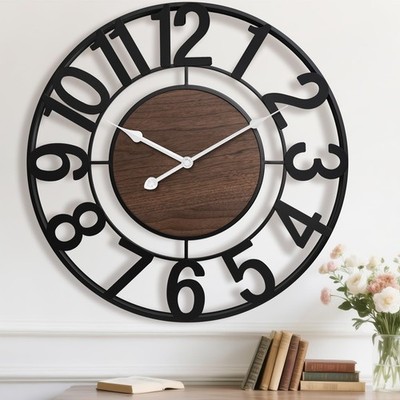 Large Wall Clocks for Living Room Decor,13 Inch Modern Decorative Black Walnu...