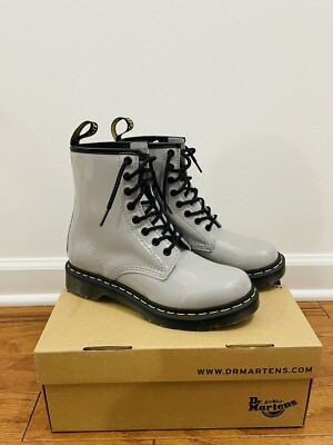 Dr. Martens, Size 7, Womens Boots, Brand New w/ Box, Zinc Grey, Patent Lamper