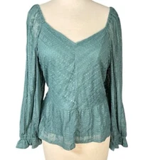 LC Lauren Conrad Puff Sleeve Lace Peplum Blouse NWOT Size XXL Huxley Blue