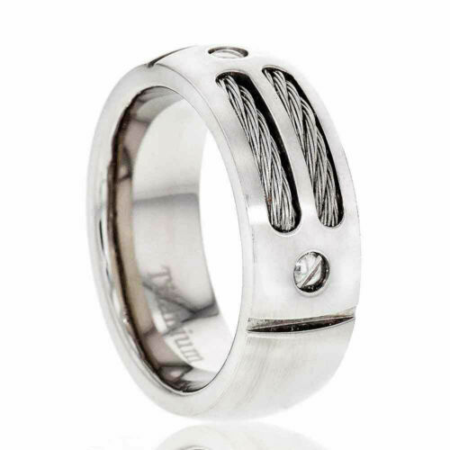 Men's Titanium Ring Wedding Band With Stainless Steel Cable Screw Design NEW* - Bild 11 von 12