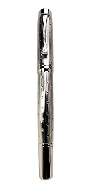 Laban Platinum Plated Dot Lined Pattern Signet Rollerball Pen & Leather Pouch