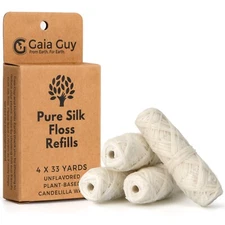 Gaia Guy Silk Dental Floss Refill | Natural Silk | 4 Spools Biodegradable Floss