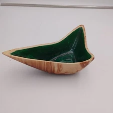 Vintage MCM Green Brown  Wood Grain Ceramic Dish