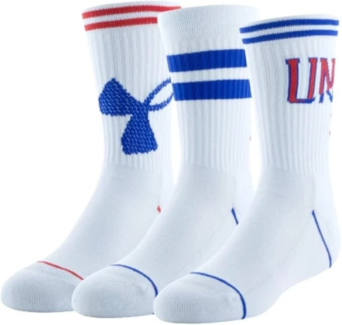 Under Armour Boy's Phenom Crew Socks 3 Pair White/White/Red (US 4.5-7 Big Kid)