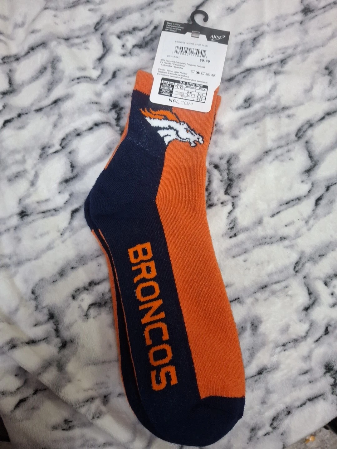 Denver Broncos Socks Size L(8-13)
