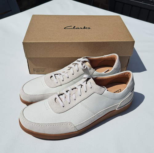 Clarks Oakland Run Herren Freizeitschuhe in weißem Leder - UK 9,5 (EU44)